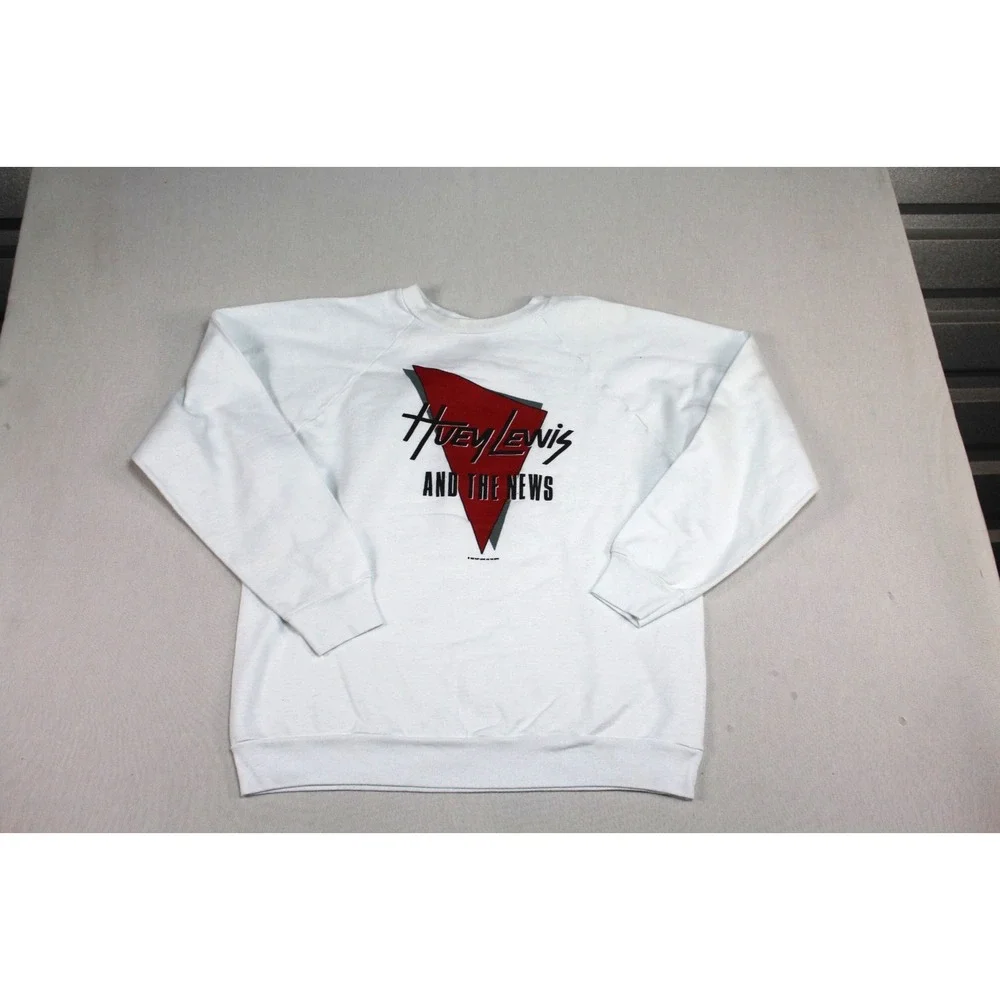 Wrights Men White Sweater Crew Neck Long Sleeve Casual Huey Levis Size Large